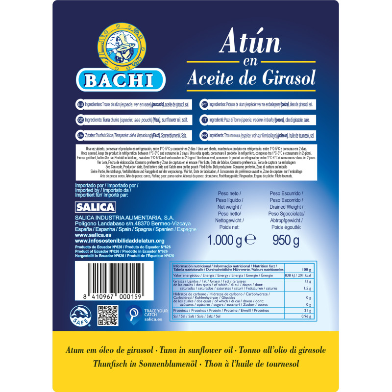 ATÚN EN ACEITE GIRASOL Bachi BOLSA 16/1Kg